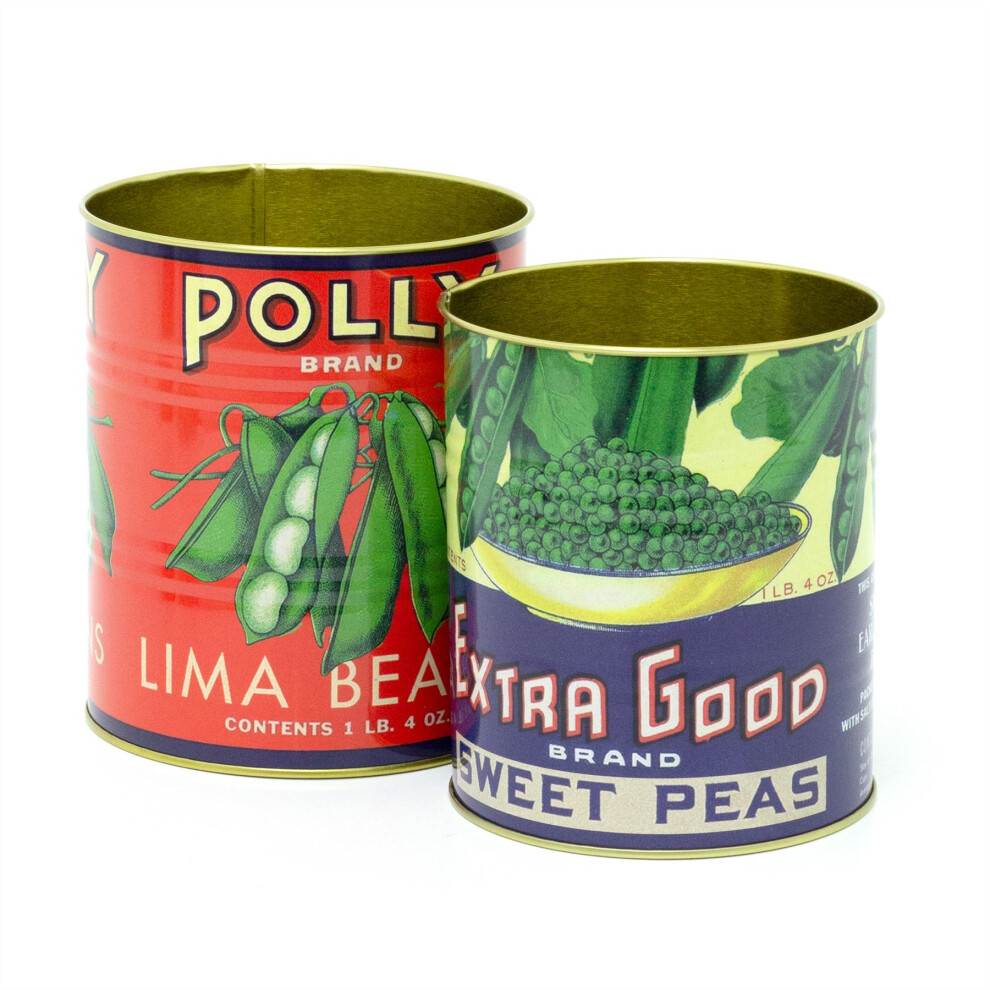 Set Of 2 Retro Style Vintage Peas Storage Tins | 2 Piece Replica Food Tins Decorative Tinned Cans | Metal Storage Tins