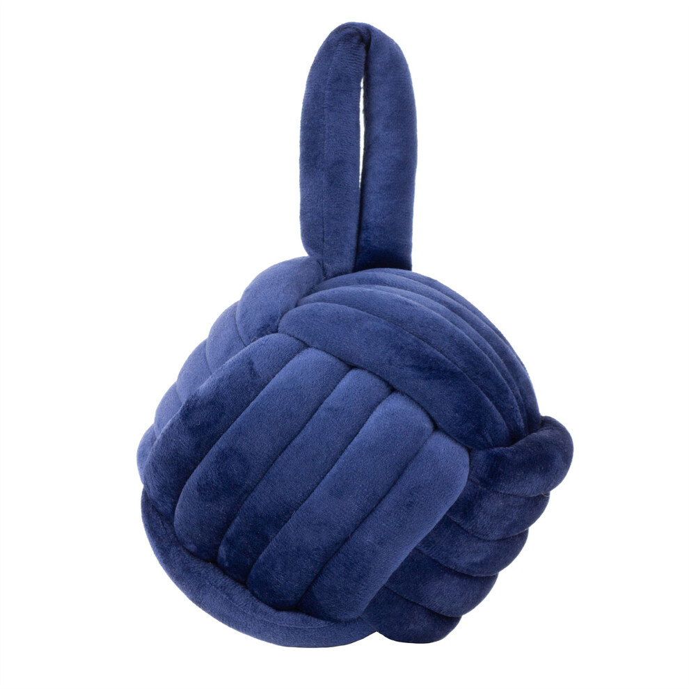 Navy Blue Chunky Fabric Nautical Knot Doorstop | Coastal Seaside Monkey's Fist Door Stop | Decorative Blue Velvet Beach Knot Door Stopper Ball - 14cm