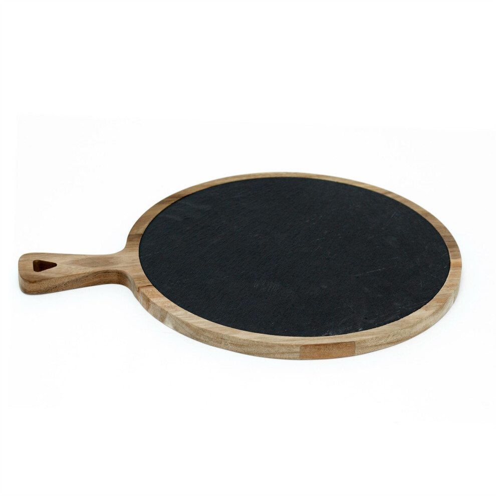 Round Slate Serving Board | Acacia Wood Serving Platter Grazing Board | Wood & Slate Serving Board - 40cm