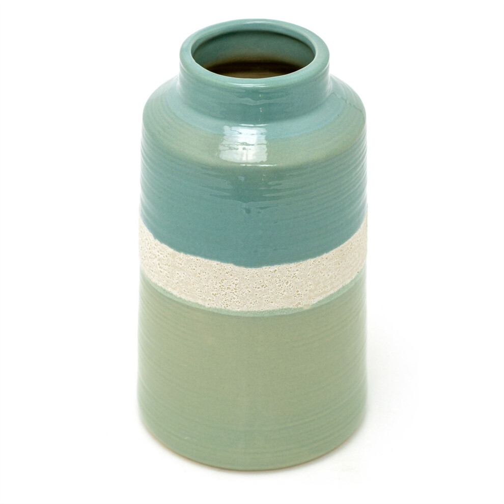 Elegant 3-Tone Ceramic Green Vase | Decorative Stoneware Vase For Flowers | Green Ceramic Bottle Vase - 10x18cm
