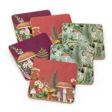 Set of 6 Mushroom Coasters | Forest Fungi Cork Backed Coaster Set | 6 Piece Kitchen Drinks Coasters Cup Mug Table Mats - 10cm