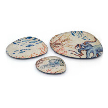 Set Of 3 Decorative Nautical Trays | Ocean-themed Abstract Shape Trays | Perfume Organiser, Vanity And Trinket Tray, Bathroom Display Trays