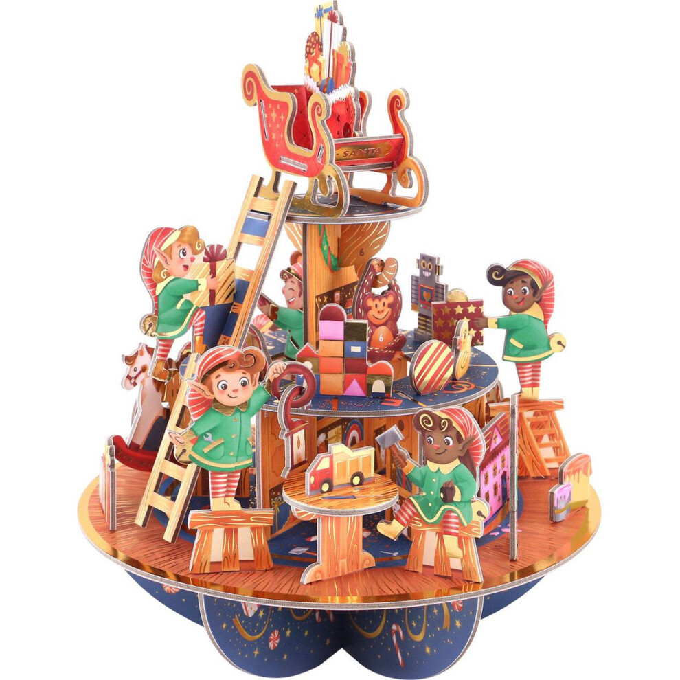 Carousel 3D Christmas Advent Calendar - Elf Workshop | Pop-Up Advent Calendar Freestanding Advent Calendar | Pirouette Countdown Calendar