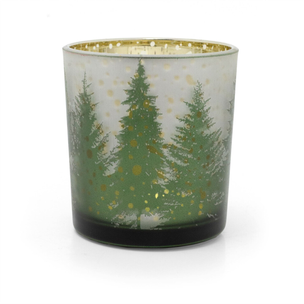 Photos - Figurine / Candlestick Carousel Christmas Forest Tealight Holder | Frosted Glass Silhouette Christmas Candle Holder with Gold Accents | Xmas Tea light Votiv 