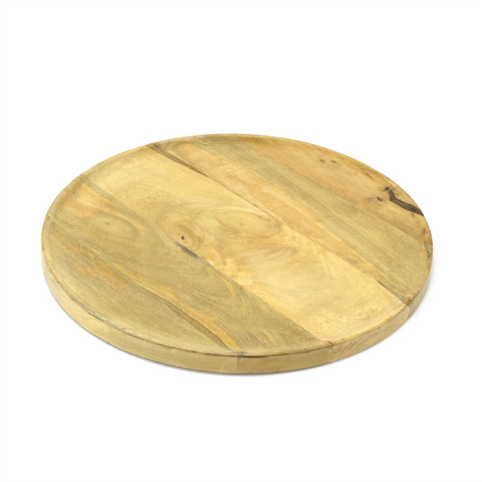 Mango Wood Serving Tray | Large Round Wooden Plate Serving Platter | Sharing Platter Food Board for Appetisers - 37cm