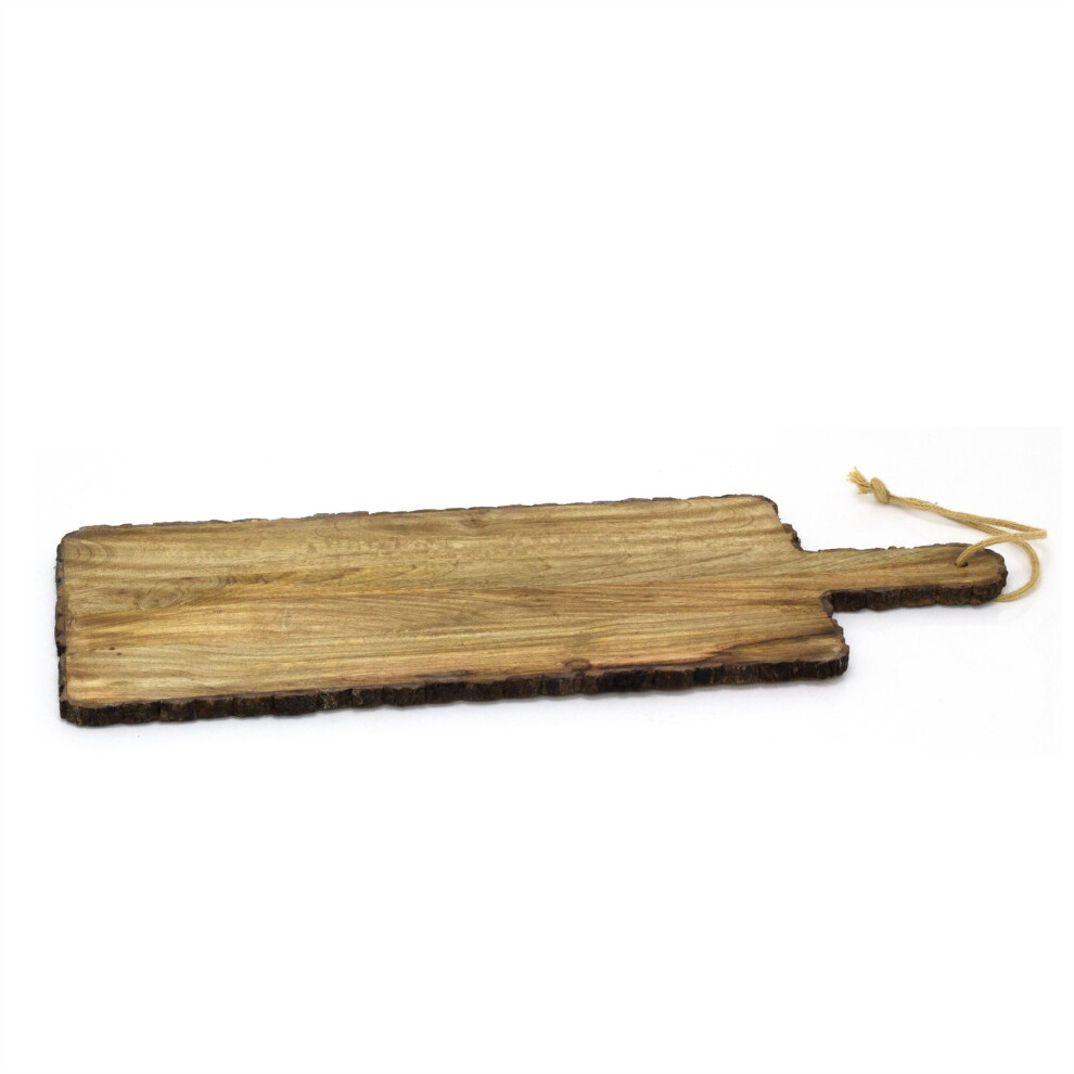 Extra Large Mango Wood Serving Board with Bark Edging | Rustic Wooden Kitchen Serving Platter Presentation Board - 70cm