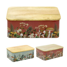 Mushroom Storage Tin | Large Woodland Toadstool Kitchen Canister | Airtight Food Storage Container with Bamboo Lid - 25.5cm ~ Colour Varies