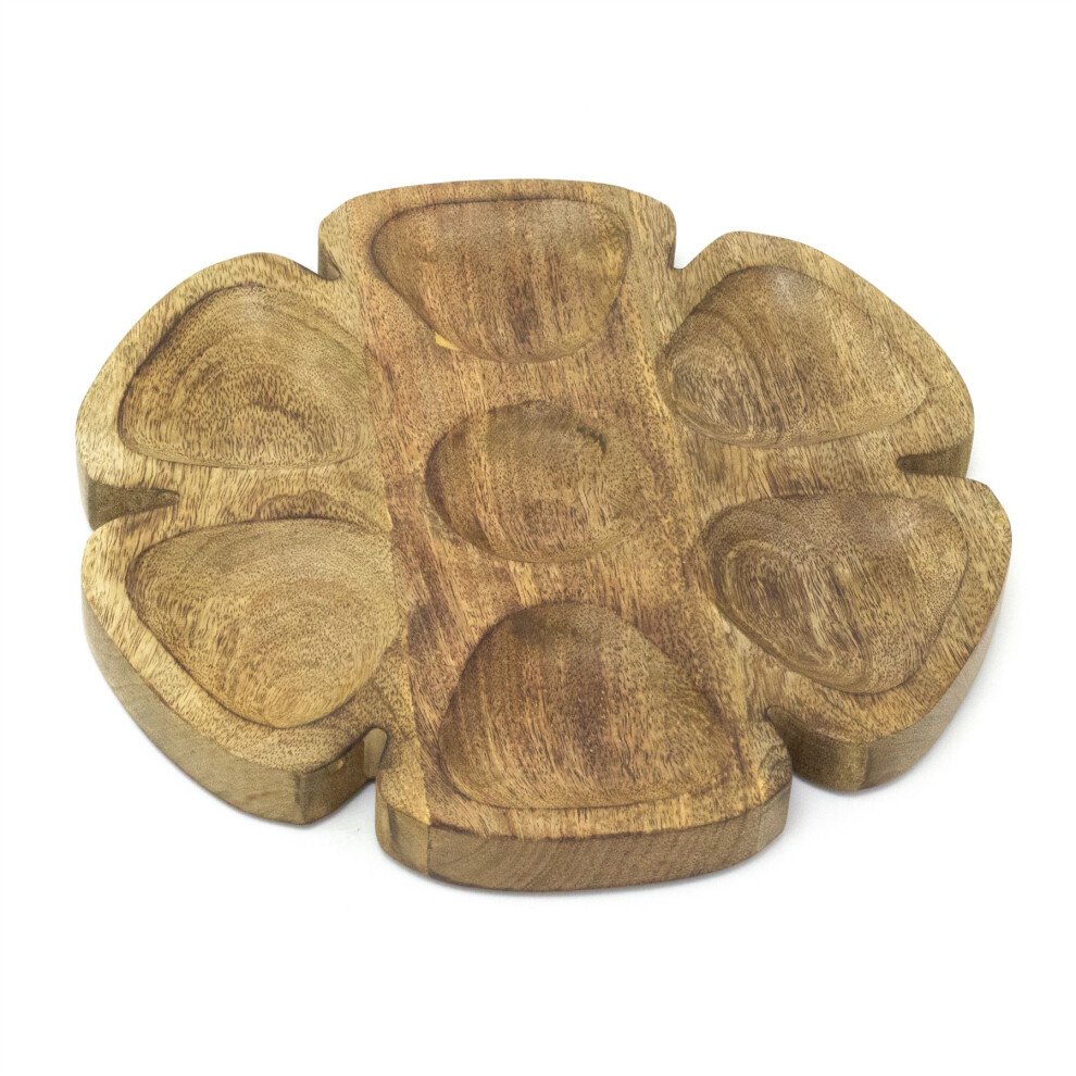 Round Wooden Snack Tray | Dip and Snack Dish 7-section Serving Platter | Dip & Nibble Party Serving Board - 30cm