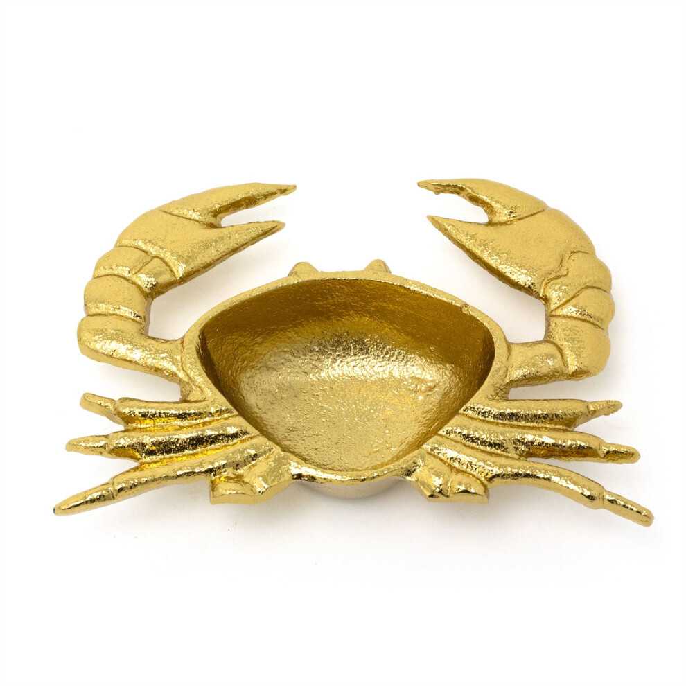 Gold Metal Crab Trinket Dish | Trinket Tray Jewellery Dish Display Plate | Nautical Decorative Storage Bowl Ornament - 18cm