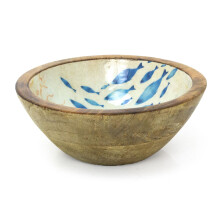 Nautical Wooden Enamel Bowl | Sealife Enamelled Snack Dish | Ocean Design Wood Picnic Nibbles Bowl - 17cm ~ One Supplied
