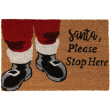Santa Stops Here Christmas Doormat | Rectangular Entrance Christmas Welcome Door Mat | Non-slip PVC Backed Natural Coir Festive Doormat - 59x39cm