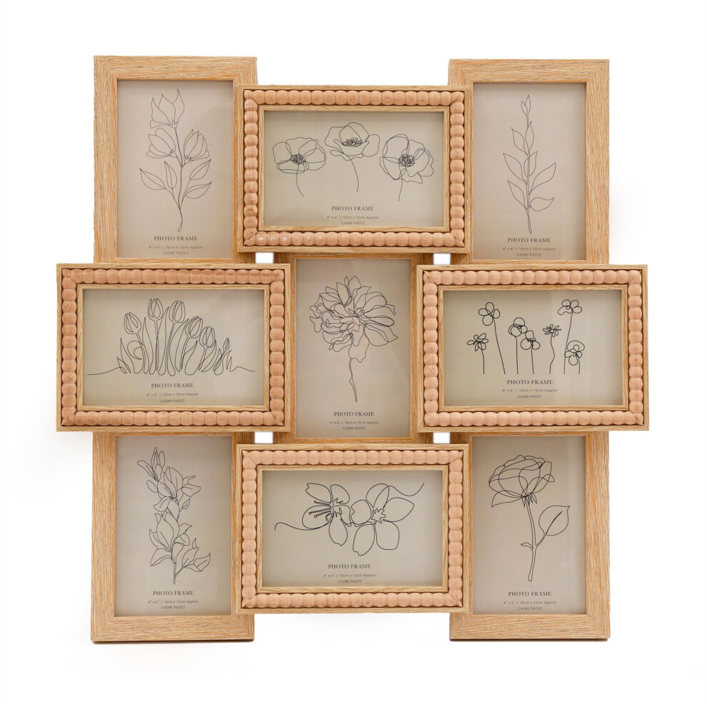 Beaded Picture Frame | 9 Multi Aperture Layered Photo Frame | Wall Mounted Photo Collage Display Family Frames - 45cm