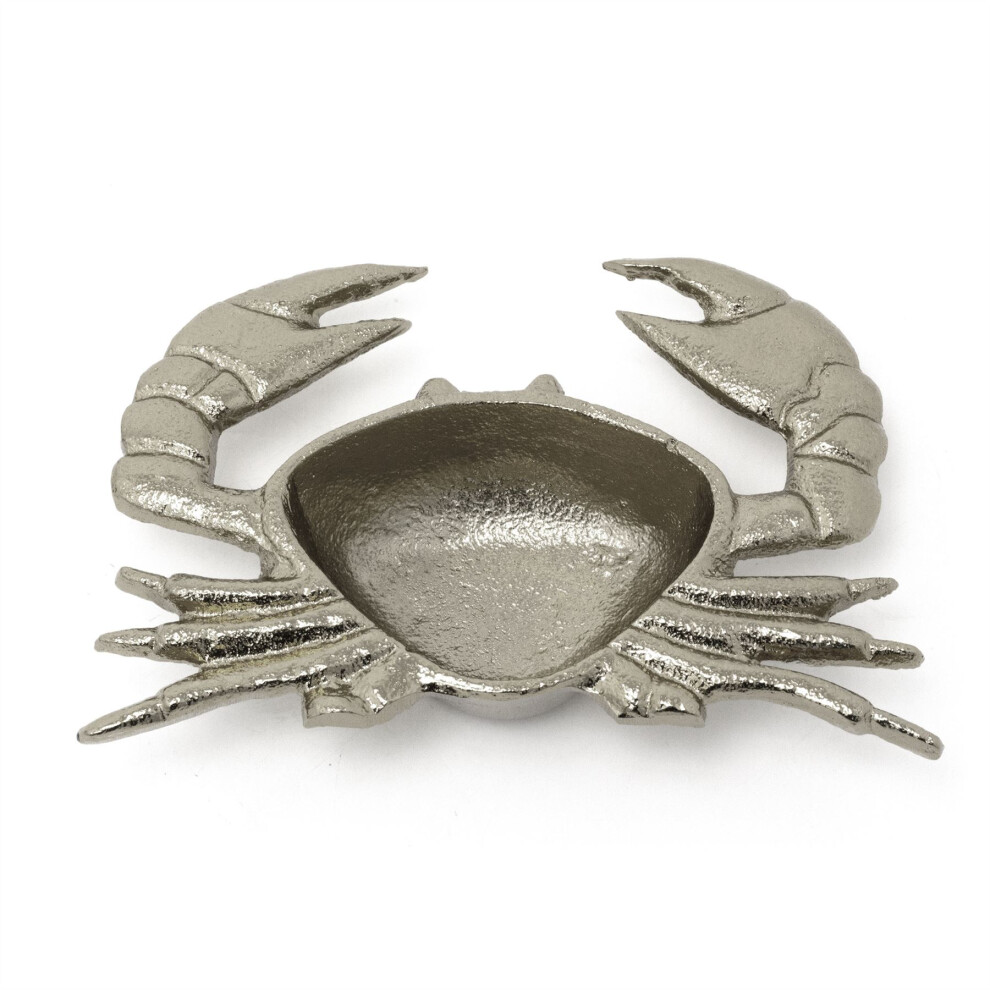 Silver Metal Crab Trinket Dish | Trinket Tray Jewellery Dish Display Plate | Nautical Decorative Storage Bowl Ornament - 18cm