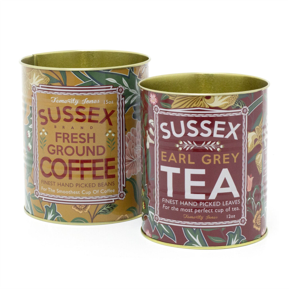 Set of 2 Replica Vintage Coffee Tea Cans | Retro Metal Sussex Display Tins | 2 Piece Decorative Storage Tins