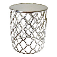 Silver Metal Side Table | Modern Geometric Design Accent End Table | Stylish & Sturdy Round Pedestal Tabletop - 43x49cm