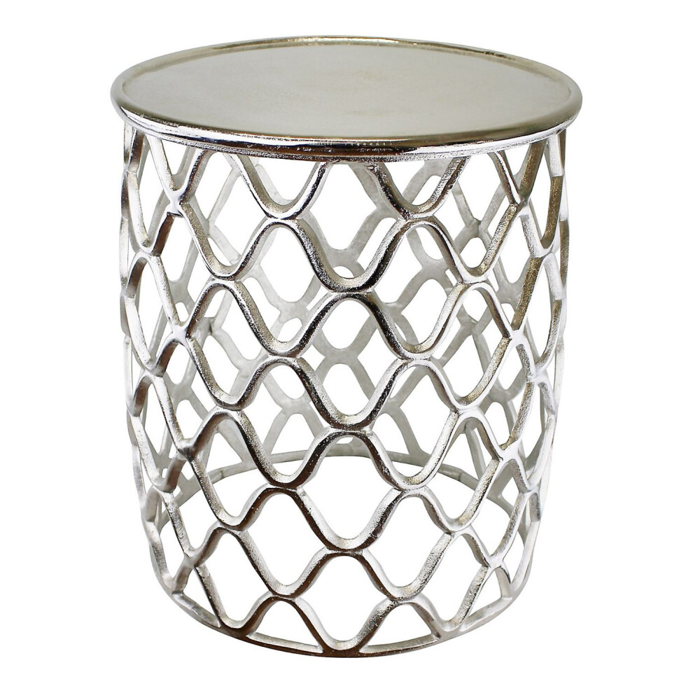 Silver Metal Side Table | Modern Geometric Design Accent End Table | Stylish & Sturdy Round Pedestal Tabletop - 43x49cm