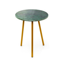 Green Marble Side Table | Round Green & Gold Accent End Table | Modern Marble Stone Tabletop - 35x45cm