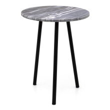 Black Marble Side Table | Round Black & Gold Accent End Table | Modern Marble Stone Tabletop - 35x45cm