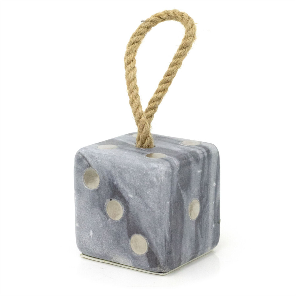 Carousel Marble Dice Shaped Doorstop | Novelty Chunky Cube Marble Dice Door Stop | Indoor Weighted Door Stopper For Floor - 1.5Kg Grey