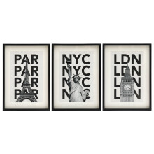 Set of 3 Black Framed Capital City Prints | London Paris & New York Travel Posters for Gallery Wall | 3 Piece City Prints Wall Art Pictures - 31x41cm