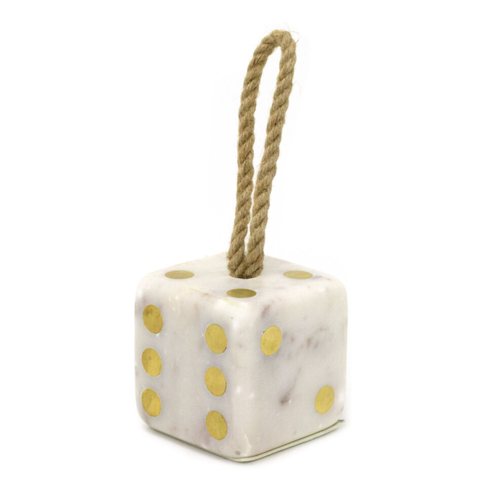 White Marble Dice Shaped Doorstop | Novelty Chunky Cube Marble Dice Door Stop | Indoor Weighted Door Stopper for Floor - 1.5kg