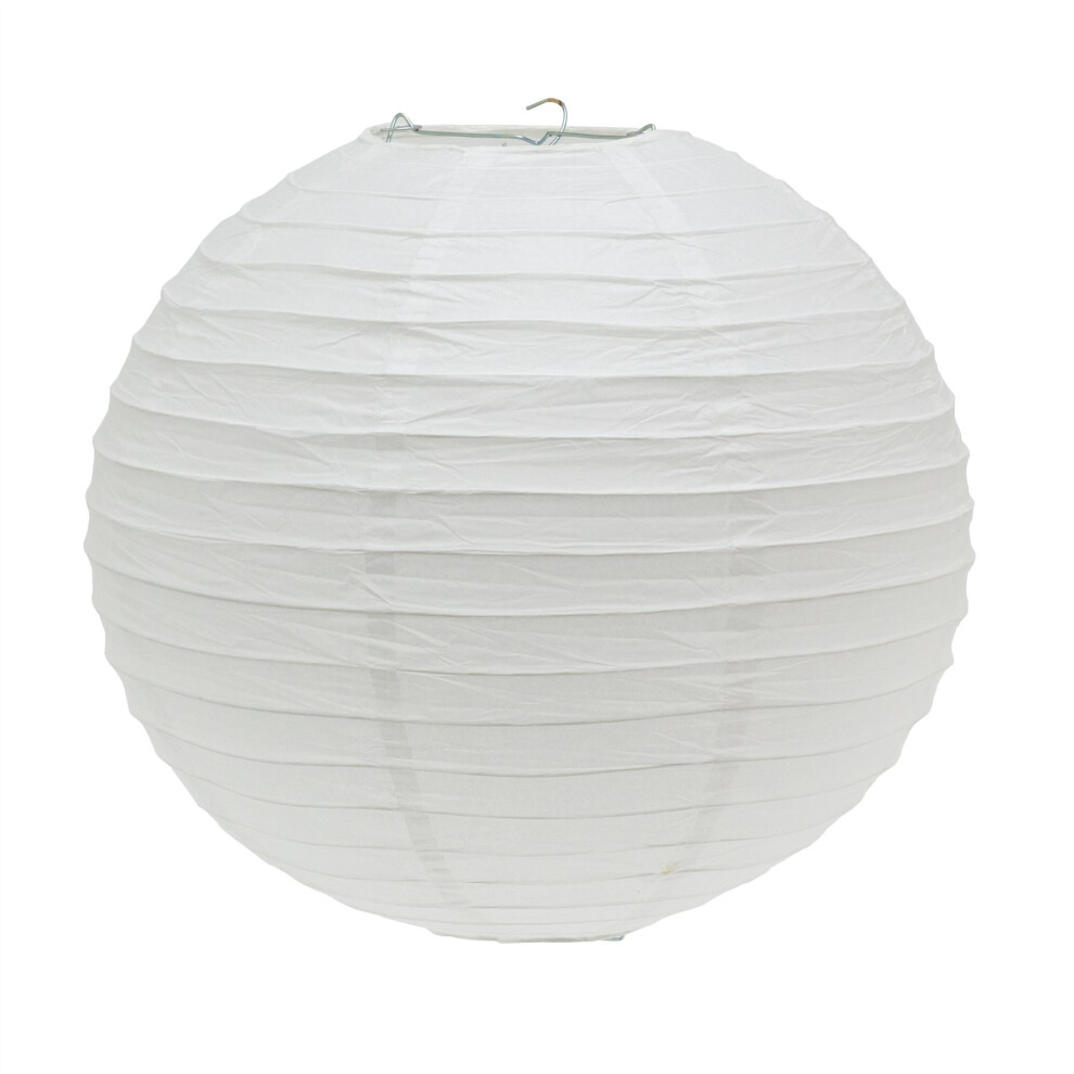 40cm Round White Paper Light Shade Lantern | Classic Bamboo Style Ribbed Paper Lampshade | Hanging Circle Ceiling Lightshade