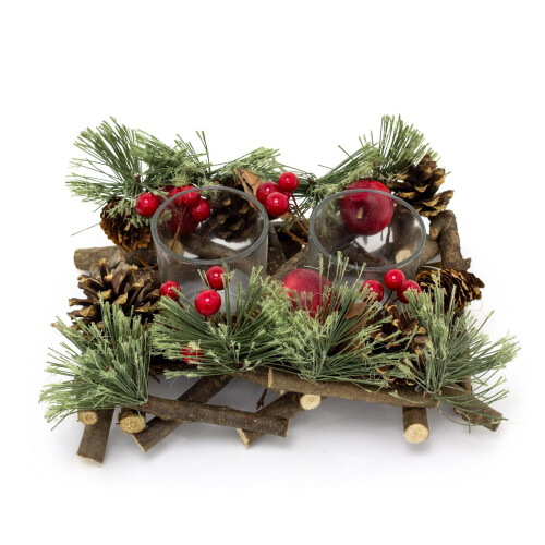 Carousel Handcrafted Christmas Double Tealight Candle Holder ~ Xmas Table Centrepiece