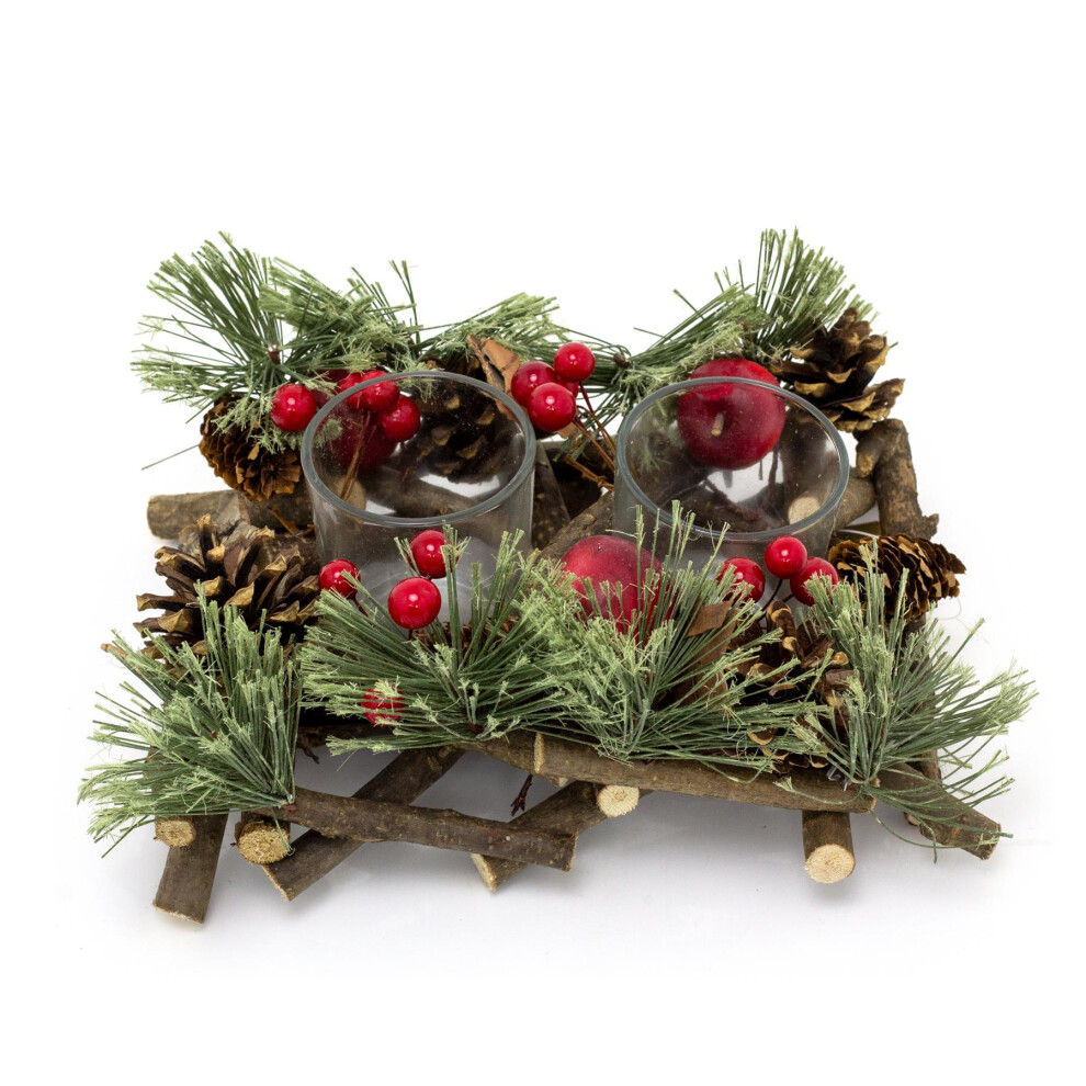 Carousel Handcrafted Christmas Double Tealight Candle Holder ~ Xmas Table Centrepiece