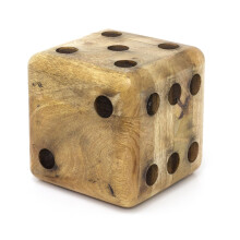 Mango Wood Dice Shaped Doorstop | Novelty Chunky Cube Wooden Dice Door Stop | Doorstop Block Indoor Weighted Door Stopper For Floor - 15cm