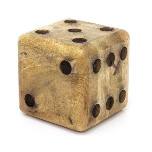 Mango Wood Dice Shaped Doorstop | Novelty Chunky Cube Wooden Dice Door Stop | Doorstop Block Indoor Weighted Door Stopper For Floor - 15cm