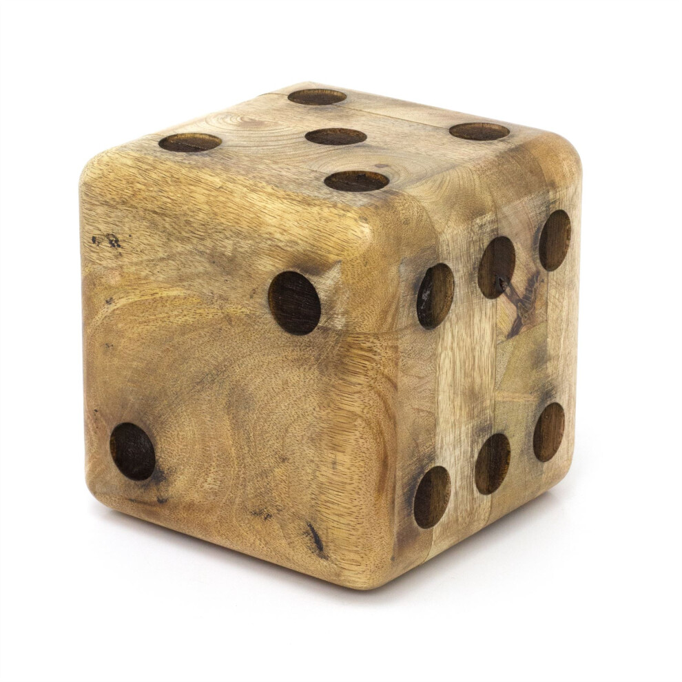 Carousel Mango Wood Dice Shaped Doorstop | Novelty Chunky Cube Wooden Dice Door Stop | Doorstop Block Indoor Weighted Door Stopper For Floor - 15Cm