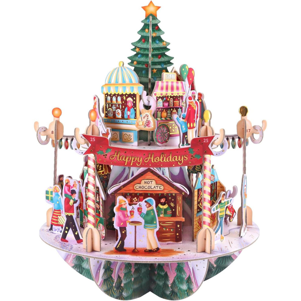 Carousel 3D Christmas Advent Calendar - Winter Market | Pop-Up Advent Calendar Freestanding Advent Calendar | Pirouette Countdown Calendar