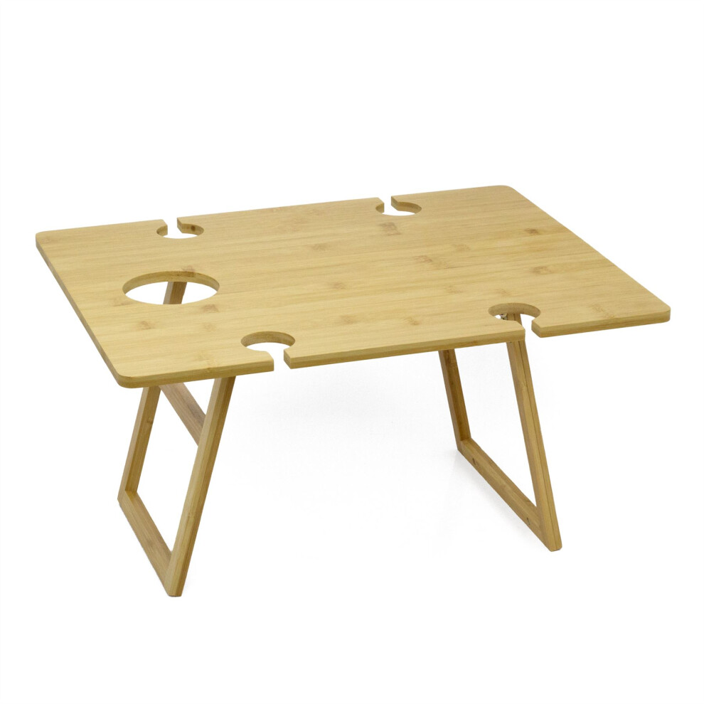Bamboo Folding Wine and Snack Picnic Table | Outdoor Portable Wine & Cheese Camping Table | Perfect for Outdoor Gatherings - 48x38x25cm