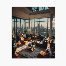 (Interior of a New York penthouse Maximalist interior design with a view of the city skyline=2918) Canvas Print DIY Framed Kit Wall Art Room Decor 16x20 inch or 18x18"