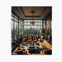 (Interior of a New York penthouse Maximalist interior design with a view of the city skyline=3105) Canvas Print DIY Framed Kit Wall Art Room Decor 16x20 inch or 18x18"