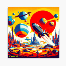 (Fantastic space city, spaceship and planets=3740) Canvas Print DIY Framed Kit Wall Art Room Decor 16x20 inch or 18x18"