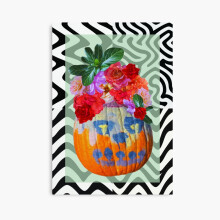 (Painted Pumpkin Floral Graphic Black and White Background Photo Print=9273) Canvas Print DIY Framed Kit Wall Art Room Decor 16x20 inch or 18x18"