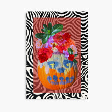 (Painted Pumpkin Floral Graphic Black and White Background Photo Print=9253) Canvas Print DIY Framed Kit Wall Art Room Decor 16x20 inch or 18x18"
