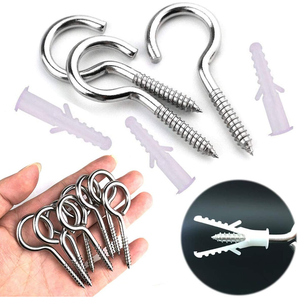 10 Pieces Eye Screw, Eye Screw Hook Stainless Steel, with 10 PCS Dowels Kit, 5*65mm, for Chandeliers, Crafts-image-OPC-PG5R22B-NEW