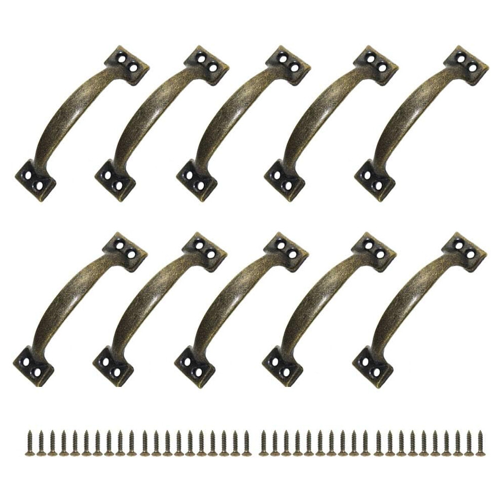 10Pcs Zinc Alloy Rustic Cabinet Handles Door Knobs Center To Center Pulls For Kitchen Barn Door Garden Shed (120Mm)-Bronze 9469042587398