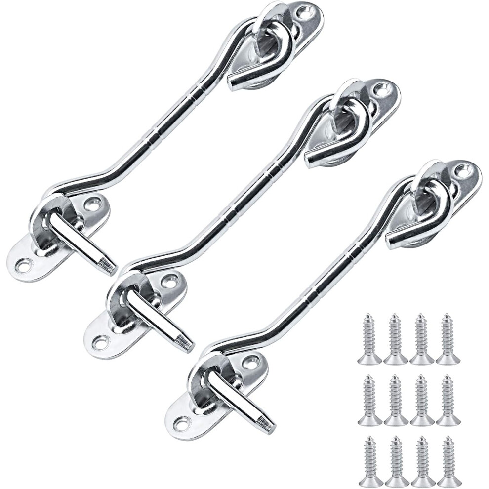 3Pcs Stainless Steel Cabin Hook, Shed Gate Lock Latch For Shed Door Garage Door Window, 100Mm 9469042587718