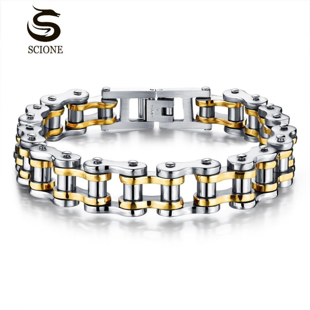 (silver,gold, 20cm) LUXY MOON Bracelet Men&apos;s Bracelet Rock Personalized Motorcycle Chain Bicycle Bracelet