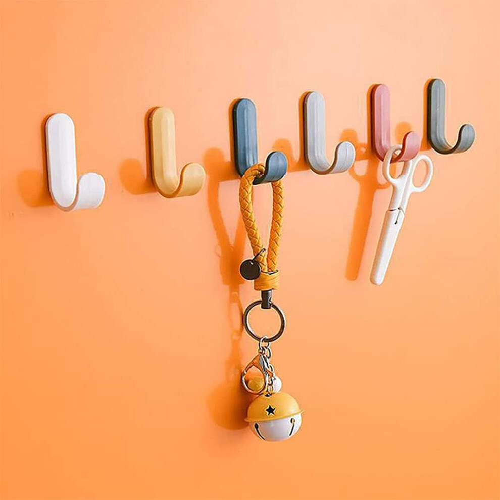 6 Pack Adhesive Wall Hooks, Scarf Hooks, Kitchen Utensil Hooks, Plastic J Shape Key Holder Hooks (6 Colors)-image-OPC-PG5R29R-NEW