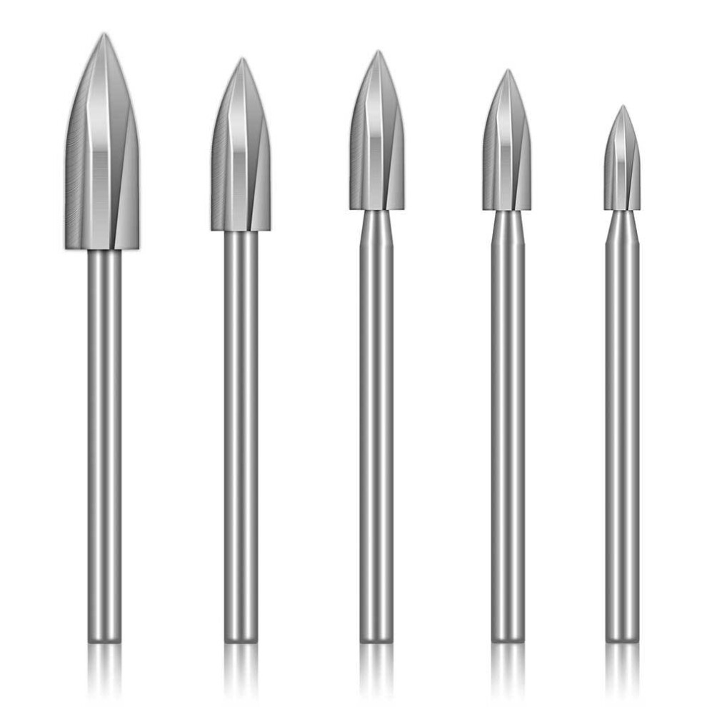5 Piece Wood Carving Bit Set, 1/8" Shank, for DIY, Carving, Engraving, Sanding and Drilling
