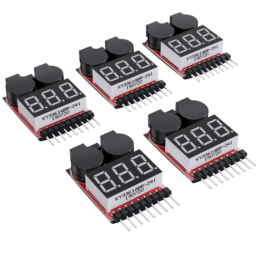 5Pcs 2-In-1 Lipo Battery Low Voltage Alarm Checker 1-8S Battery Monitor Buzzer With Led Indicator Battery Voltage Detector For Li-Ion/Limn/Li-Fe 9469042599988