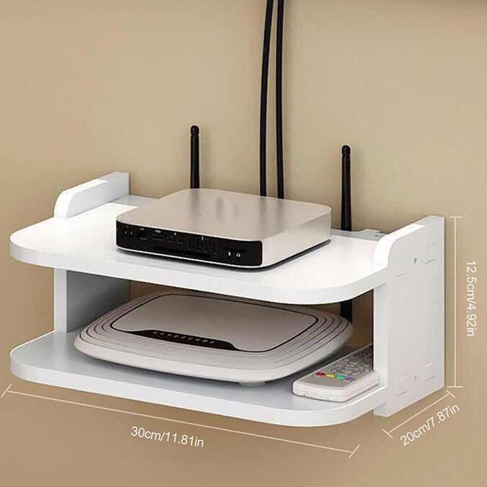 2 Tier Floating Shelves Wifi Router Hanging Layer Multi Tap Outlet Set Top Box Holder Cable Bracket Wall Mount Storage Organizer