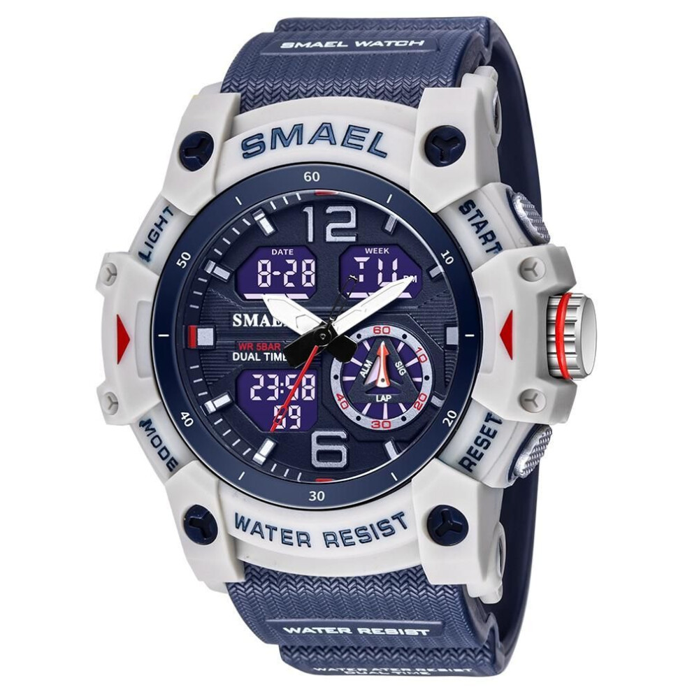 (blue) Smael Military Watch Quartz Wristwatches Sport 50m Waterproof Alarm Clock Light Analog Digital Male Clocks 8007 Mens Watches Digital