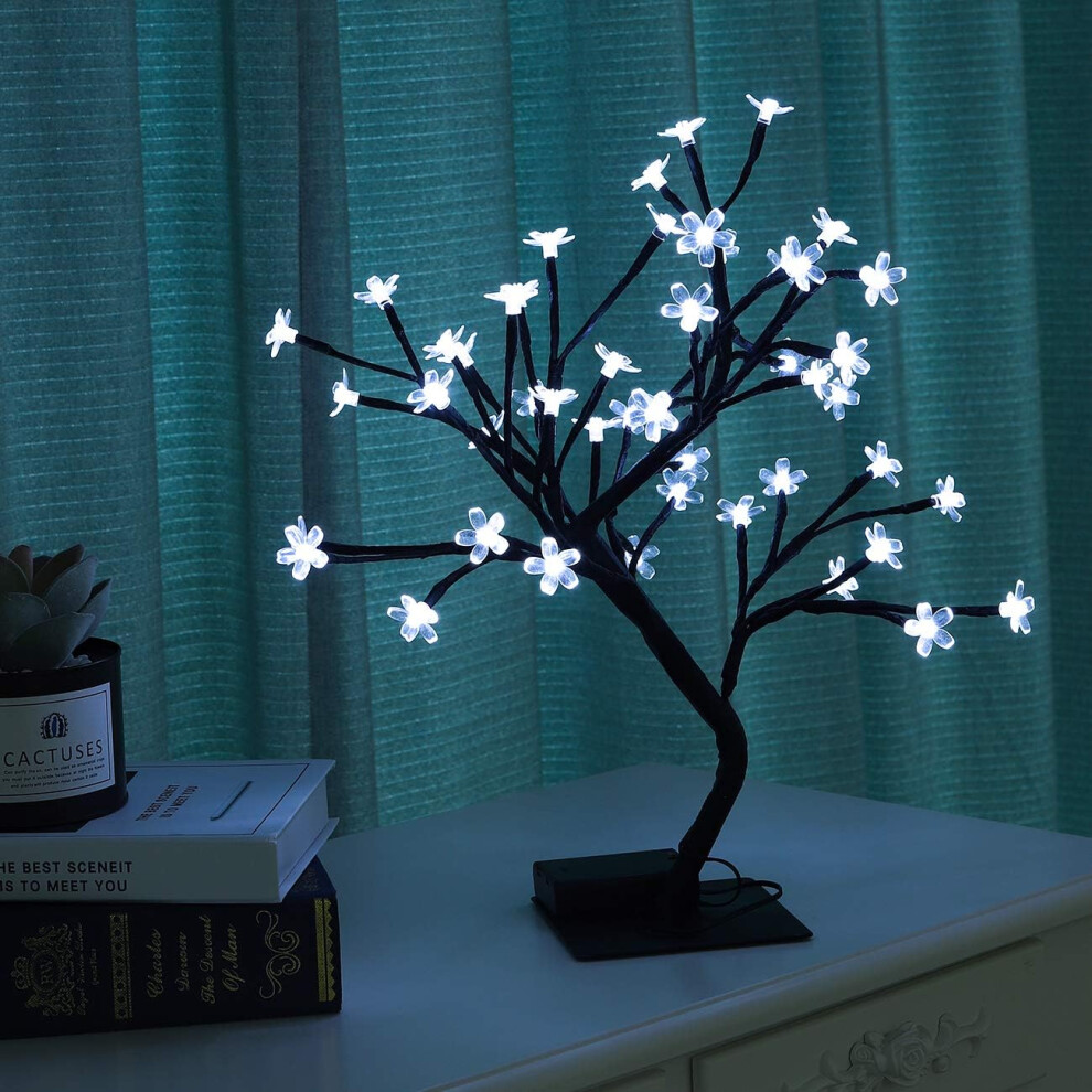 LED Bonsai Tree Light, 18 Inch Artificial Cherry Blossom Tree Decorative Desk Lamp with 48 LED Bulbs, Decoration for Office Living Room Bedroom Home-image-OPC-PG5R5S6-NEW