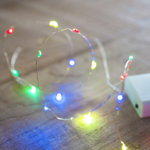 Battery Operated String Lights 20 Multi-Colored Micro LEDs on Silver Cable 1