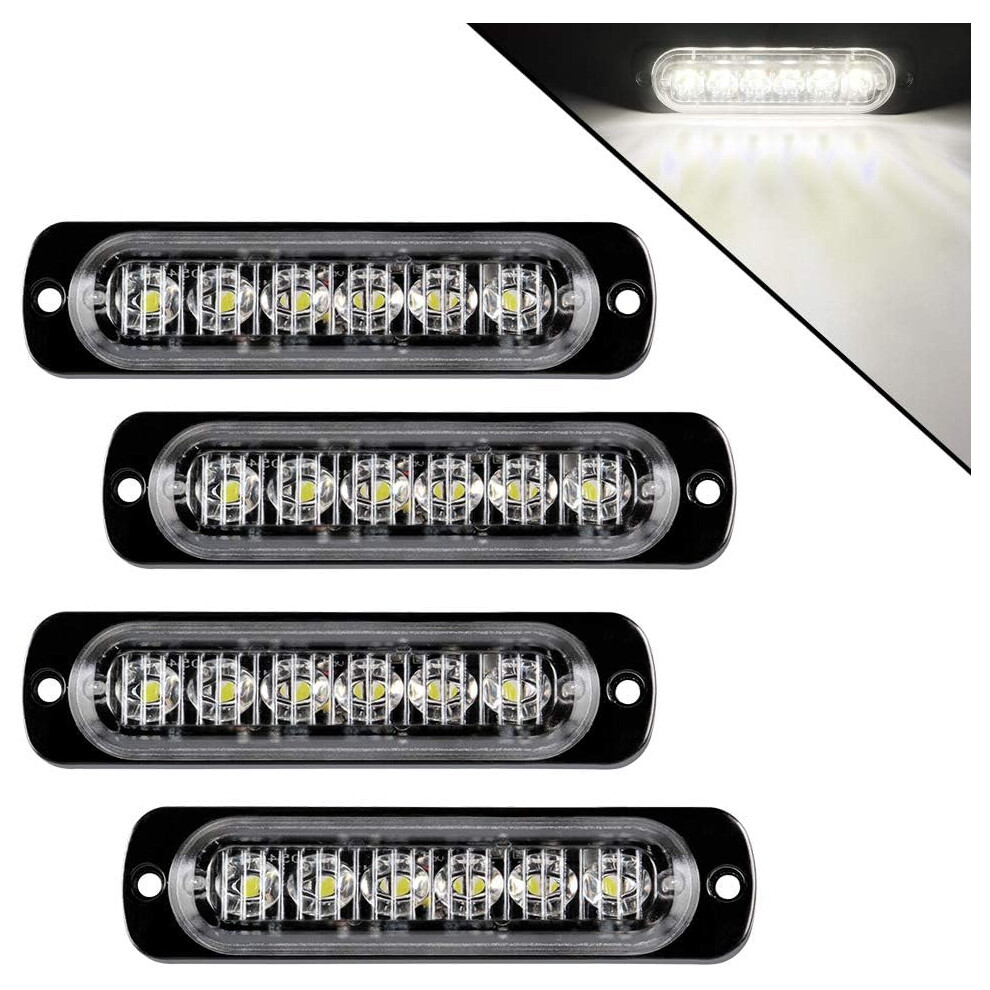 4Pcs Ultra Slim 6Led 12-24V Emergency Strobe Lights Danger Beacon Warning Flashing Lights Universal For Car Vehicle Truck White 9469042604392